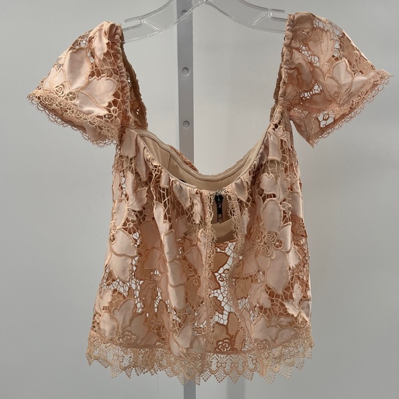 Lover + Friends "Life's a Beach" Lace Crop Top in Papaya - Size XS - Picture 4 of 12